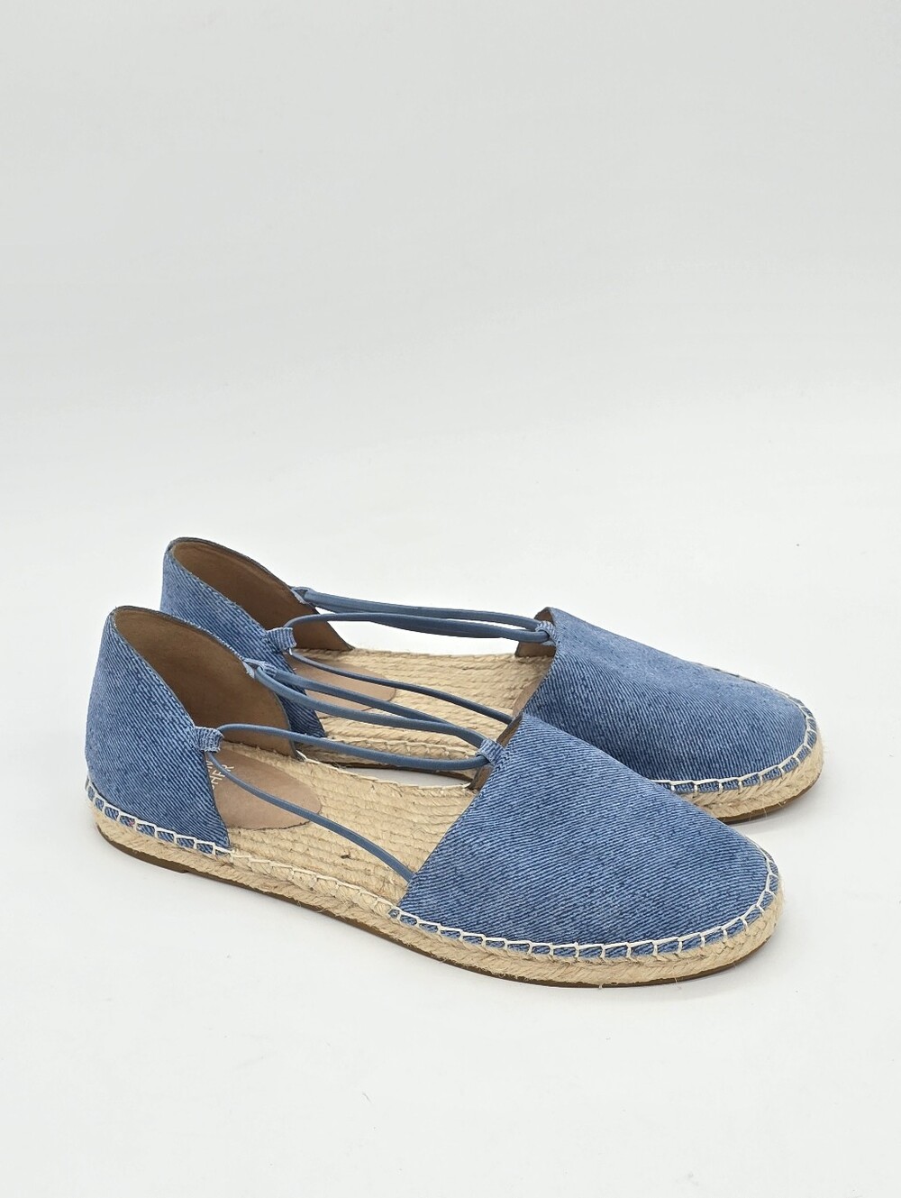 Eileen Fisher Lee Espadrille Flats Sz 7.5 Leather Denim-Printed Costal Vacation